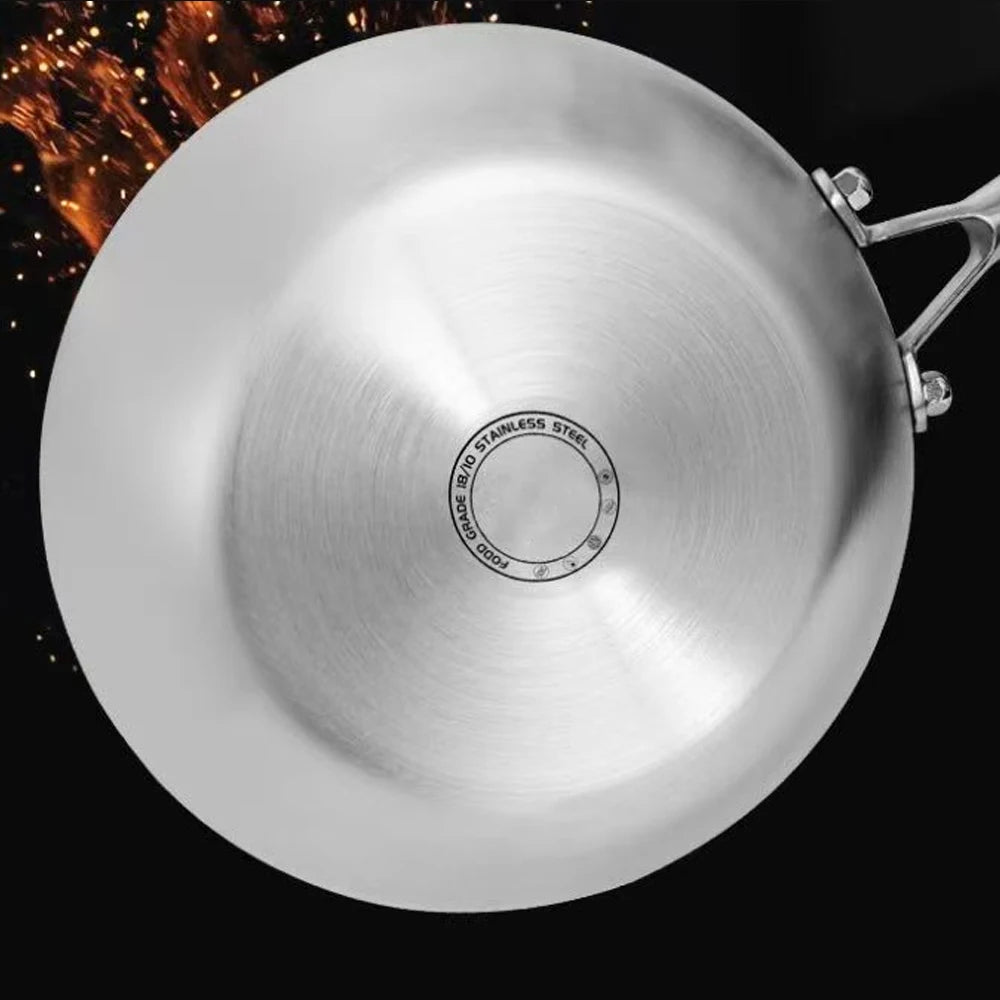 Premium 316 Stainless Steel Frying Pan Wok – Non-Stick, Uncoated, 7-Ply Skillet