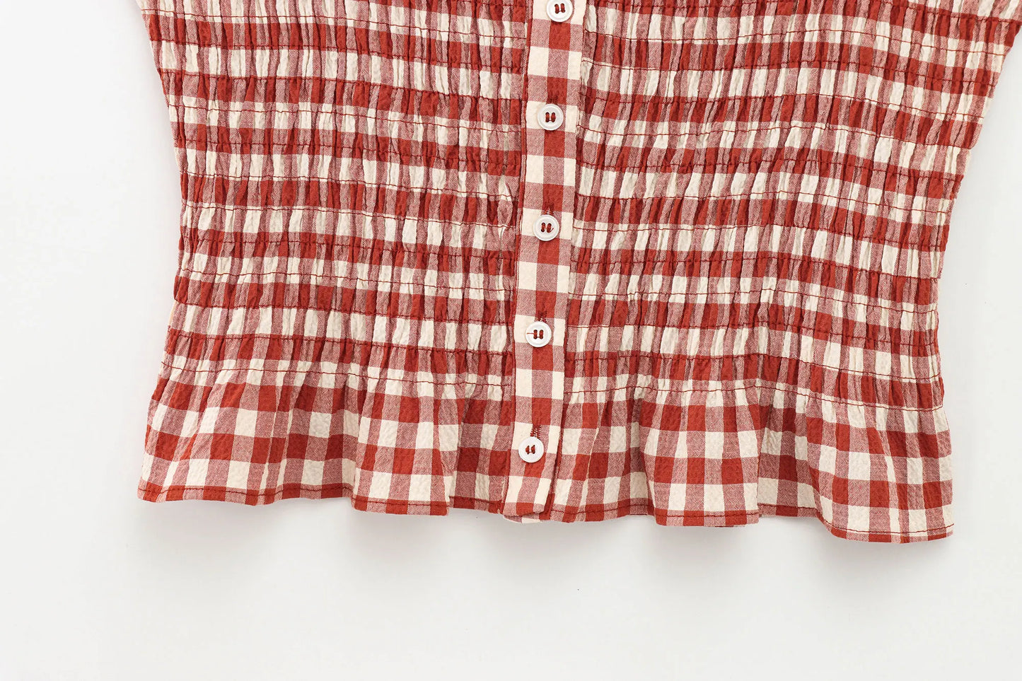 Women’s Summer Plaid Two-Piece Set – Strapless Button Crop Top & A-Line Skirt