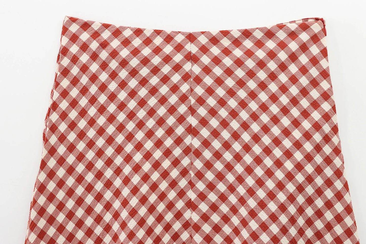 Women’s Summer Plaid Two-Piece Set – Strapless Button Crop Top & A-Line Skirt