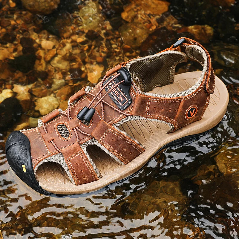 Men’s Leather Gladiator Sandals – Casual Outdoor Summer Beach Shoes