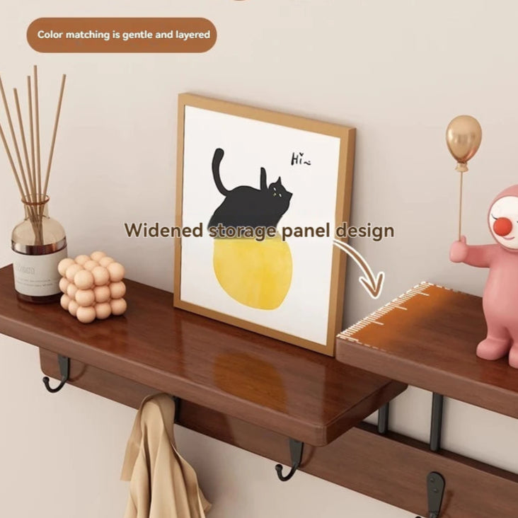 Solid Wood Wall-Mounted Coat Rack with Shelf – No Drill Entryway Storage