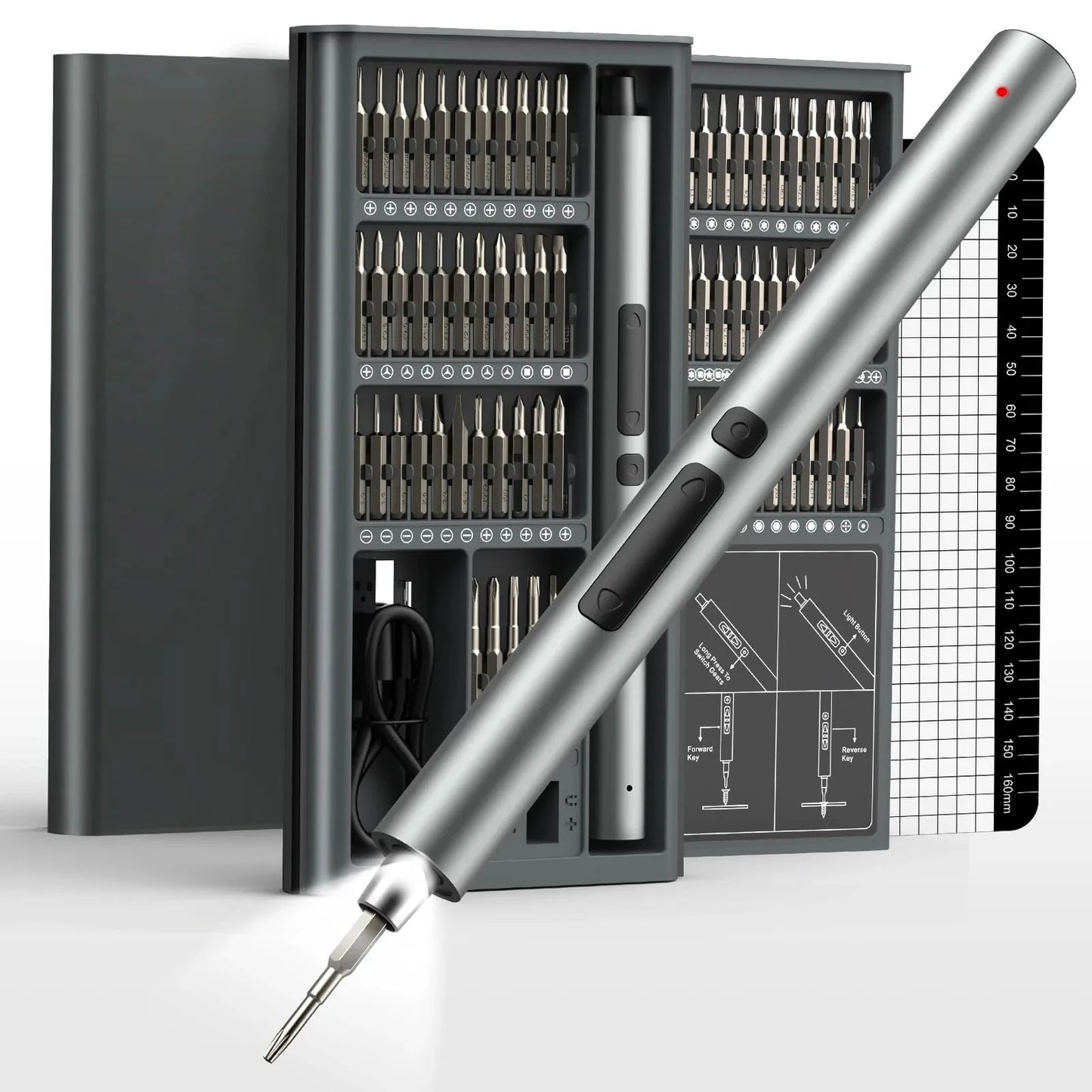 75-in-1 Precision Electric Screwdriver Set with 71 Magnetic Bits, LED Lights, and Case