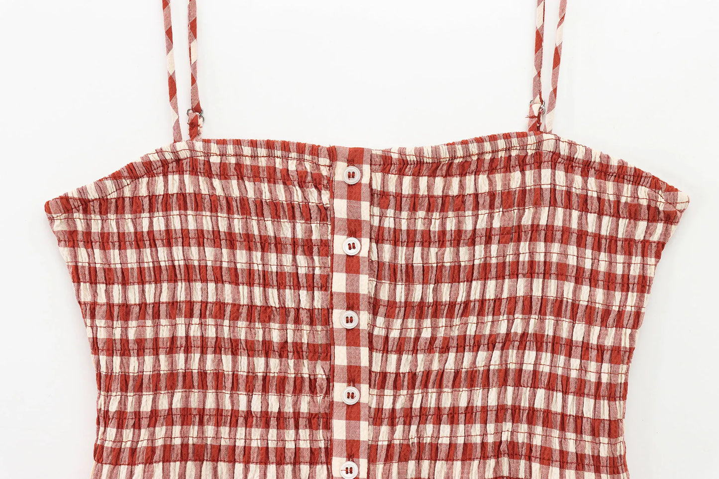 Women’s Summer Plaid Two-Piece Set – Strapless Button Crop Top & A-Line Skirt