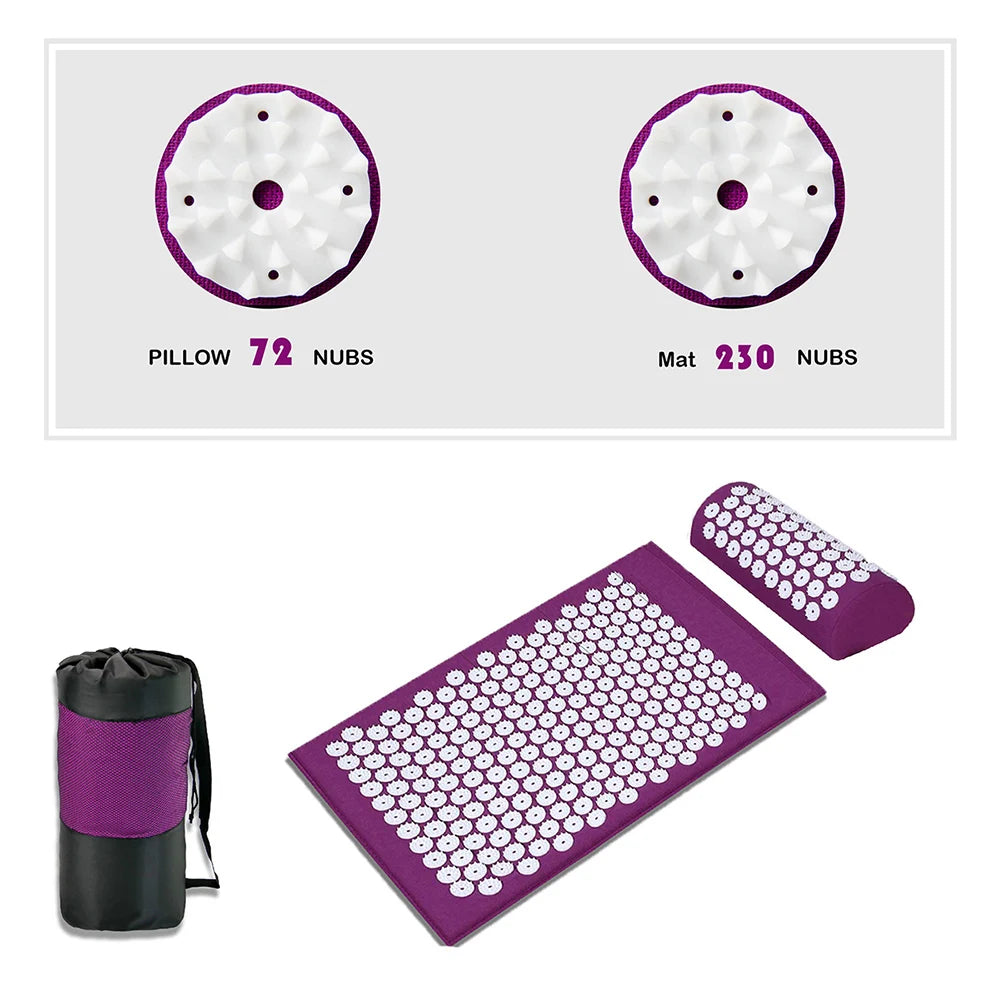 Acupressure Yoga Mat and Pillow Set for Back Pain Relief & Stress – Massage Spike Mat