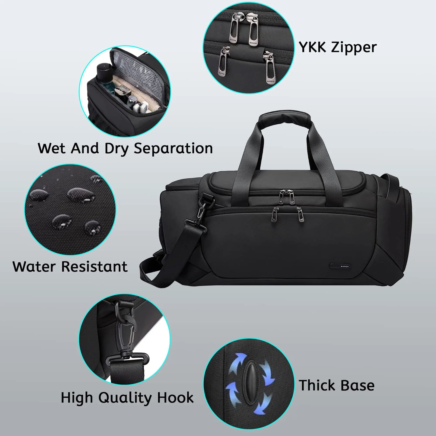 Men's Waterproof Gym Duffel Bag – Bag with Shoe Compartment, Wet/Dry Separation