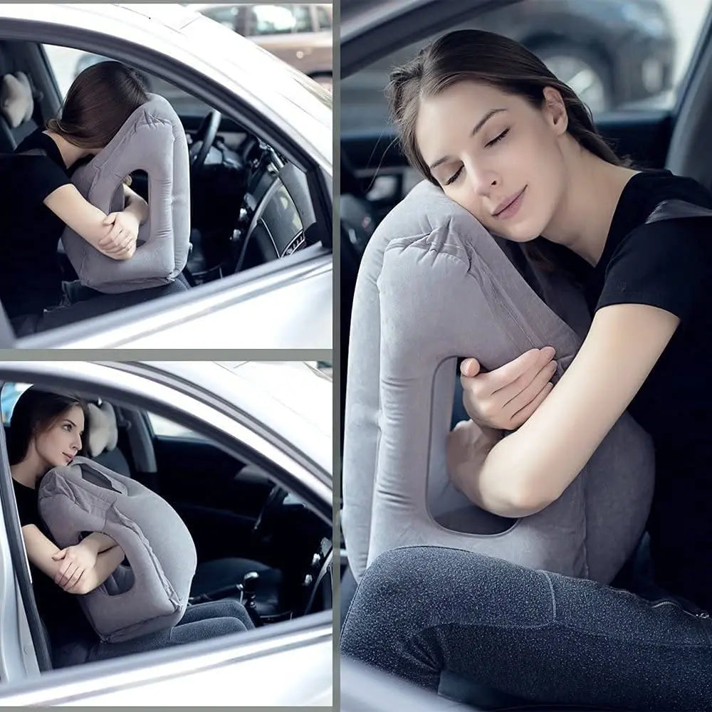 Inflatable Travel Sleeping Bag & Neck Pillow – Portable Cushion for Airplane, Train & Outdoor Travel Dealprice.co.uk
