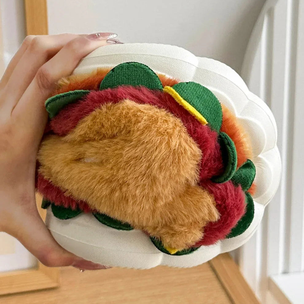 Hamburger Plush Winter Slippers – Cozy Indoor Comfort with a Playful Twist