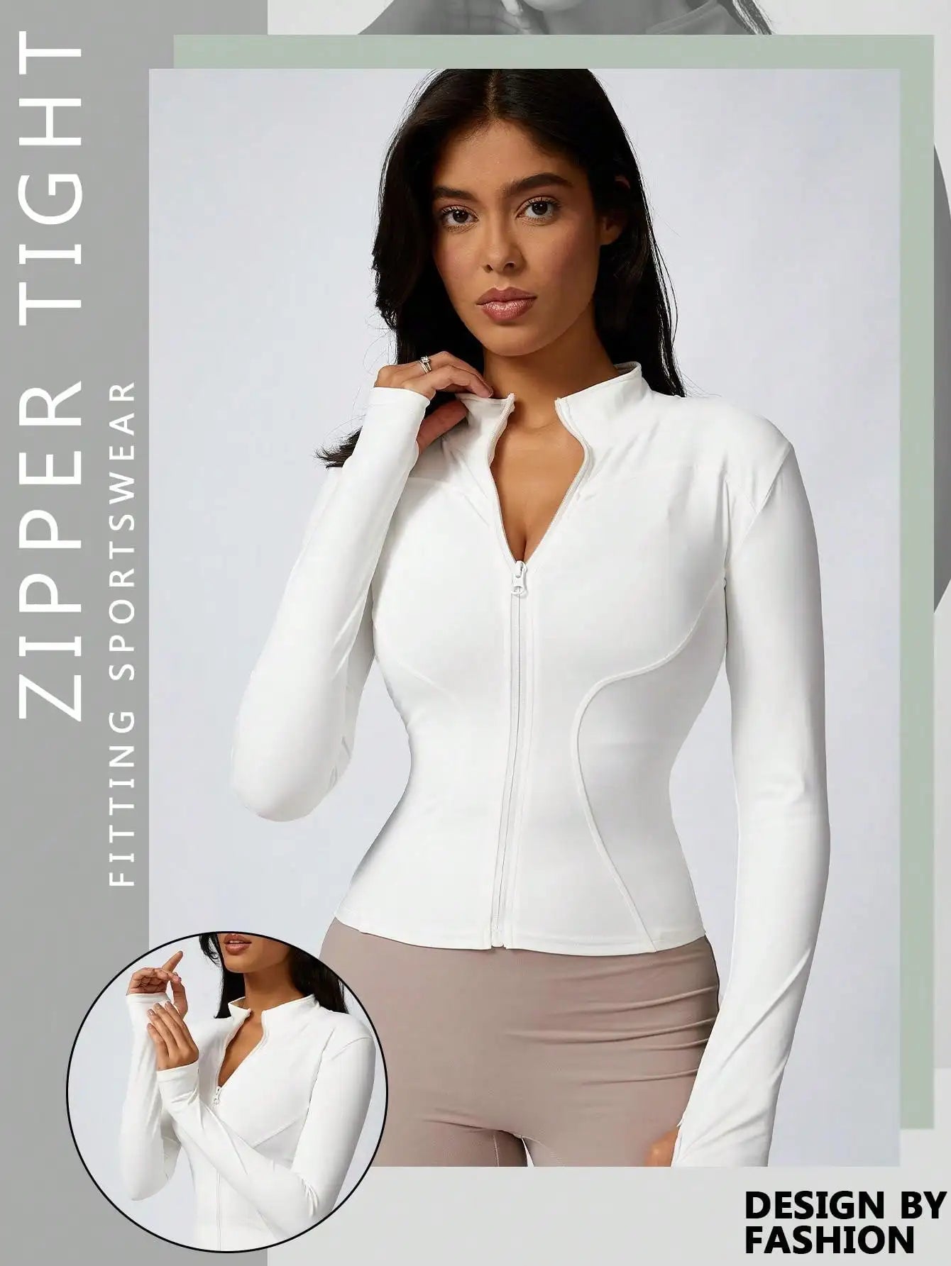 Women’s Zip-Up Sports Jacket – Slim Fit Turtleneck Long Sleeve Activewear Top