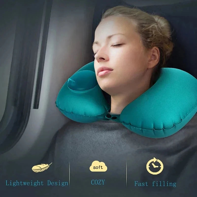 Inflatable Travel Neck Pillow – Portable U-Shaped Press-to-Inflate Pillow