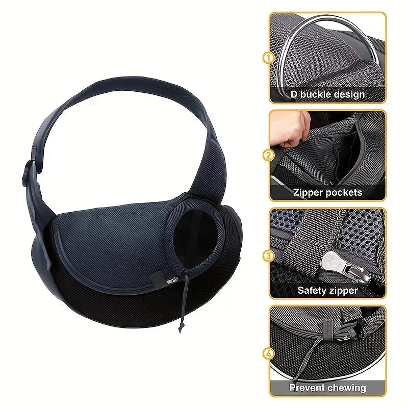 Dog Sling Carrier Backpack – Breathable Mesh Crossbody Bag for Dogs & Cats