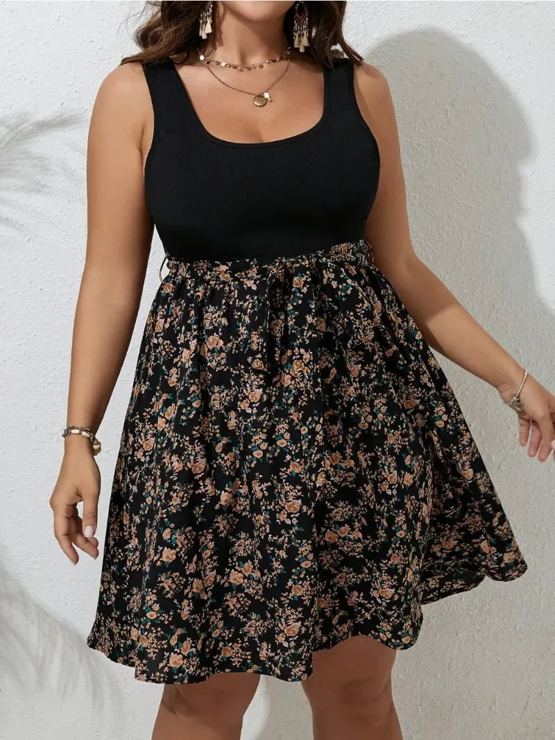 Plus Size Floral Knit Summer Dress – Sleeveless, Casual & Elegant
