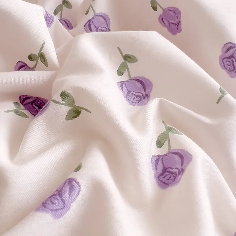 100% Cotton Floral Bed Sheet Set – Ultra Soft Pink/Purple Blossom Print