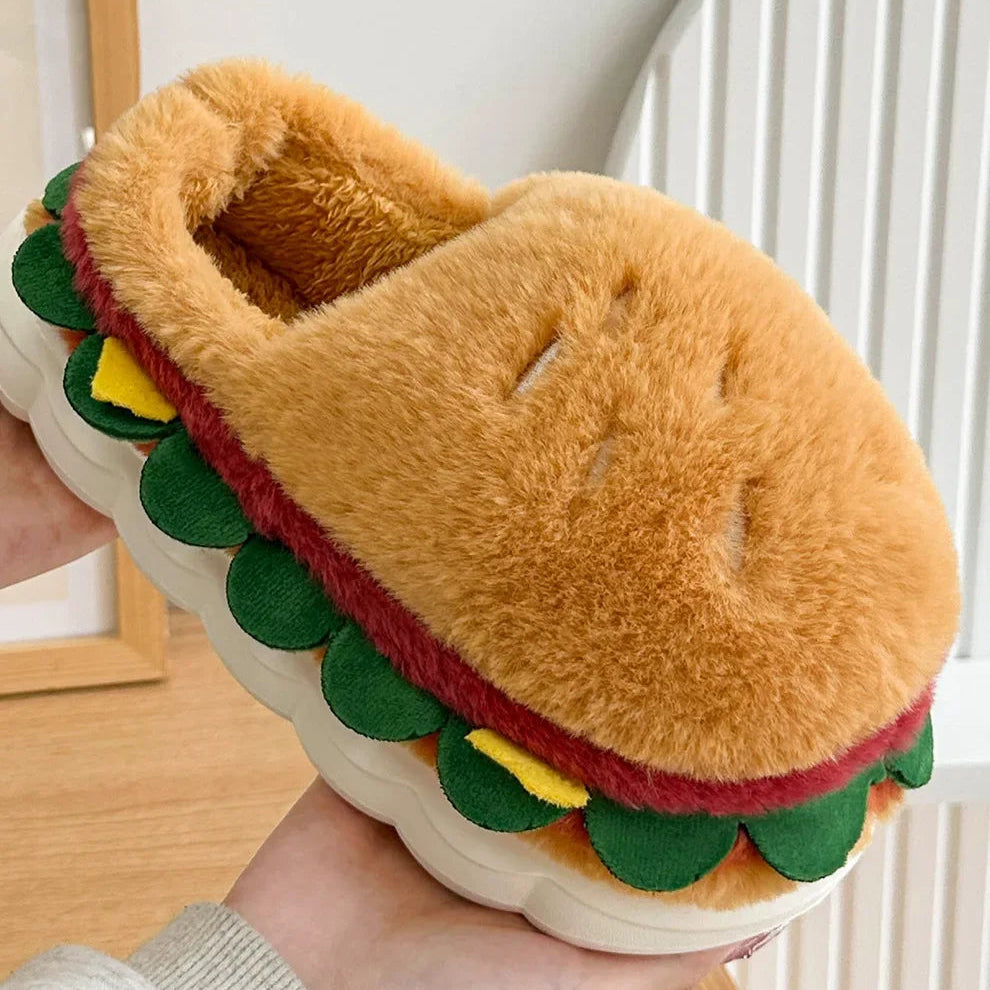 Hamburger Plush Winter Slippers – Cozy Indoor Comfort with a Playful Twist
