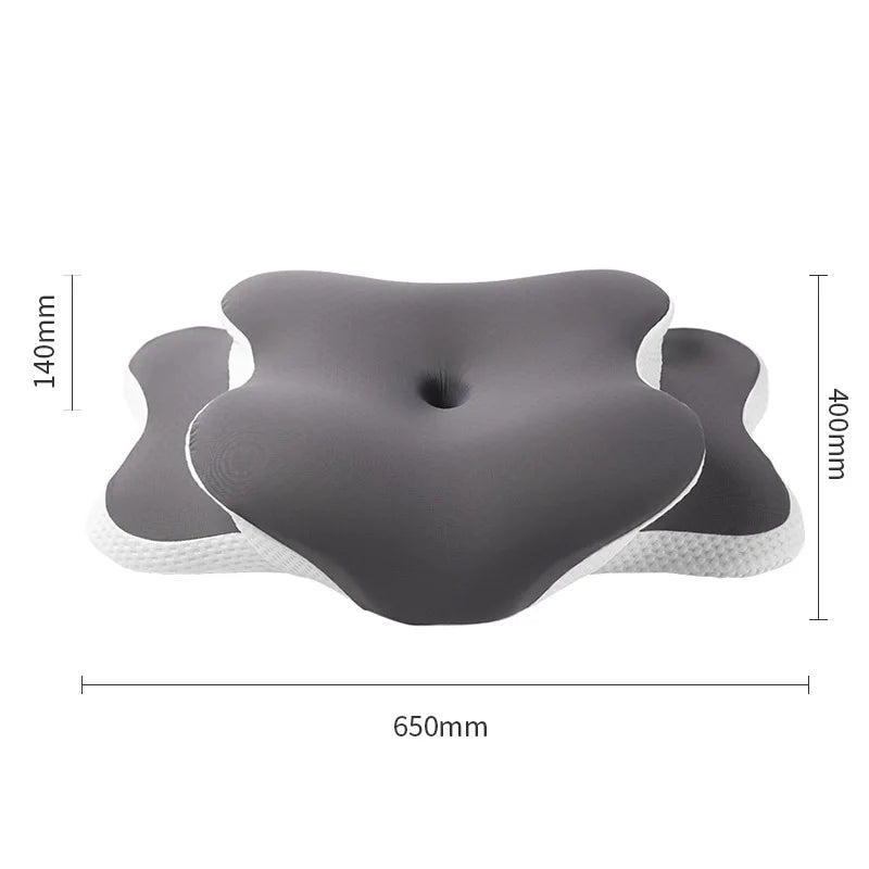 Gray seat cushion with measurements on a white background
