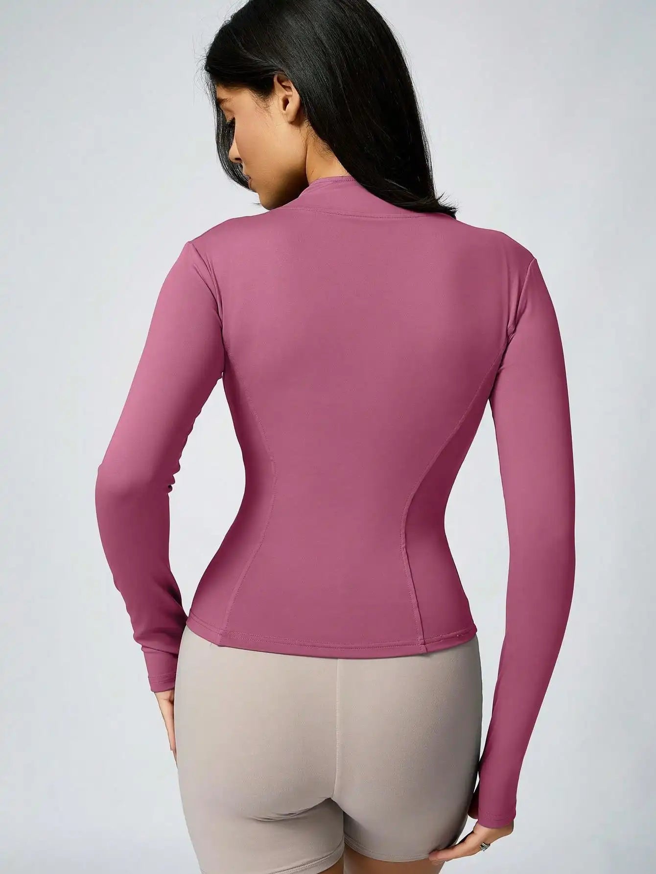 Women’s Zip-Up Sports Jacket – Slim Fit Turtleneck Long Sleeve Activewear Top