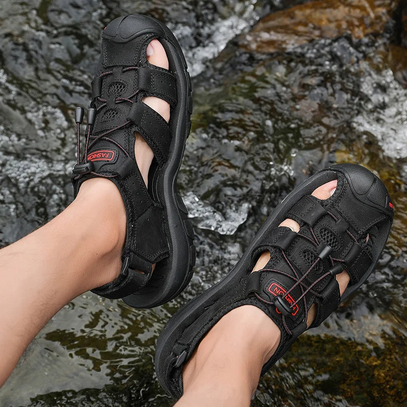 Men’s Leather Gladiator Sandals – Casual Outdoor Summer Beach Shoes