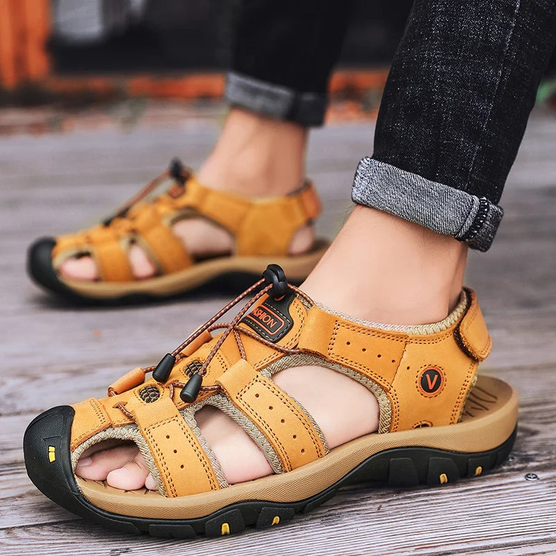 Men’s Leather Gladiator Sandals – Casual Outdoor Summer Beach Shoes