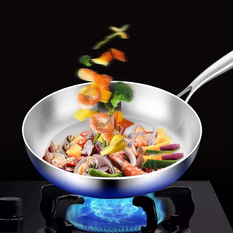 Premium 316 Stainless Steel Frying Pan Wok – Non-Stick, Uncoated, 7-Ply Skillet