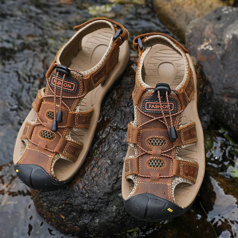 Men’s Leather Gladiator Sandals – Casual Outdoor Summer Beach Shoes