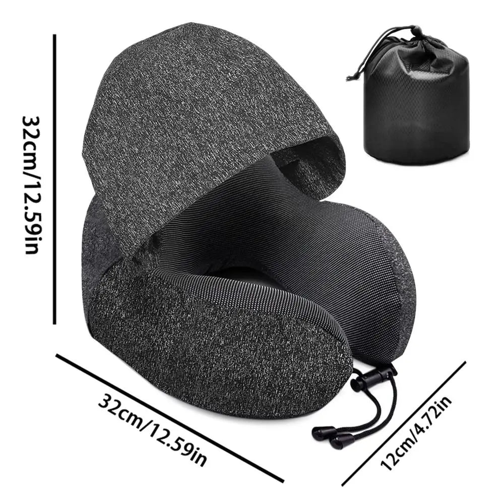 Hooded U-Shaped Travel Pillow – Memory Foam Neck Support for Sleep, Flights & Office