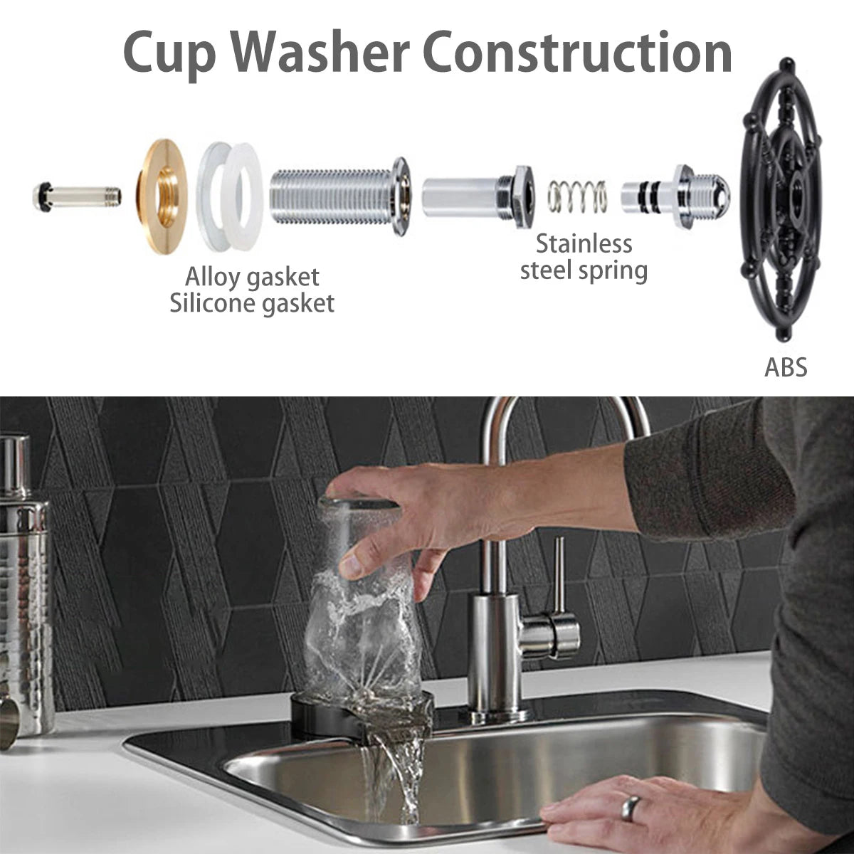 Automatic Glass Rinser for Kitchen Sink – Stainless Steel Bottle & Cup Washer