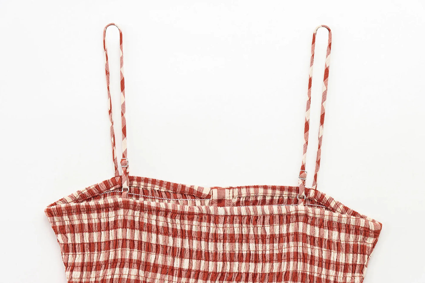 Women’s Summer Plaid Two-Piece Set – Strapless Button Crop Top & A-Line Skirt