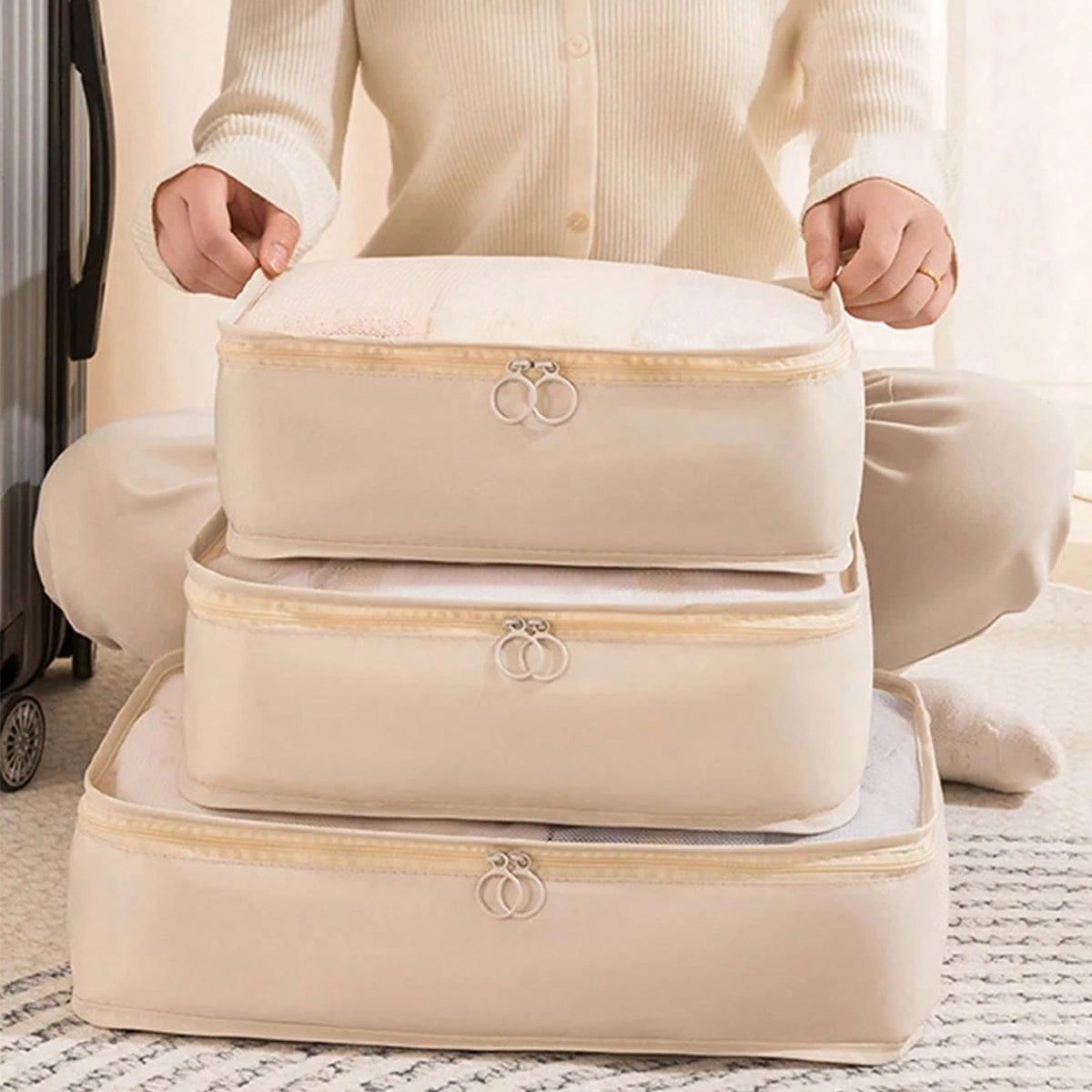 3PCS Travel Packing Cubes Set – Lightweight, Breathable, Multi-Size Luggage Organisers