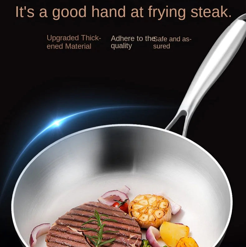 Premium 316 Stainless Steel Frying Pan Wok – Non-Stick, Uncoated, 7-Ply Skillet