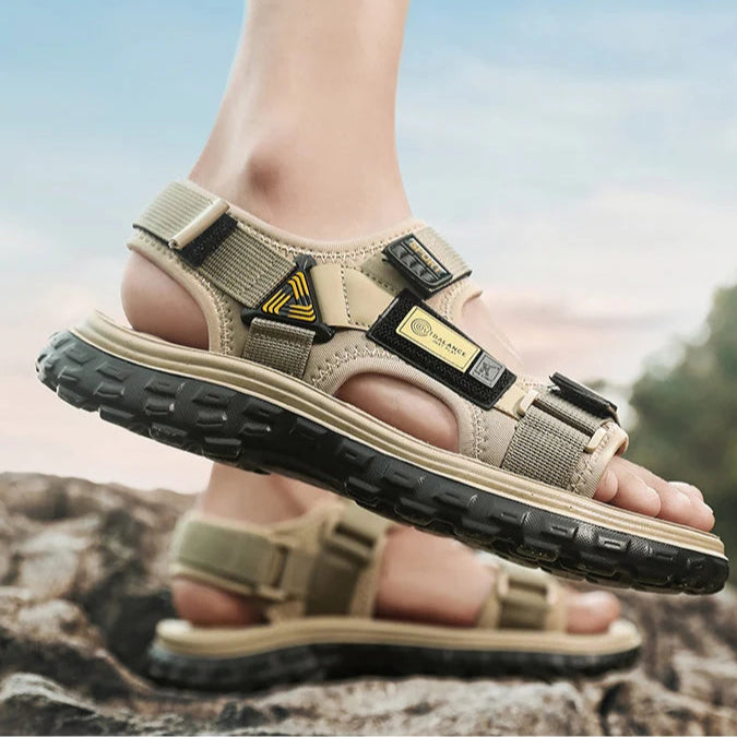 Men’s Outdoor Leather Sandals – Breathable Hiking Shoes with Elastic Strap