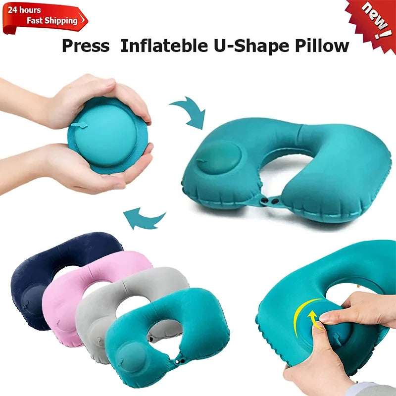 Inflatable Travel Neck Pillow – Portable U-Shaped Press-to-Inflate Pillow