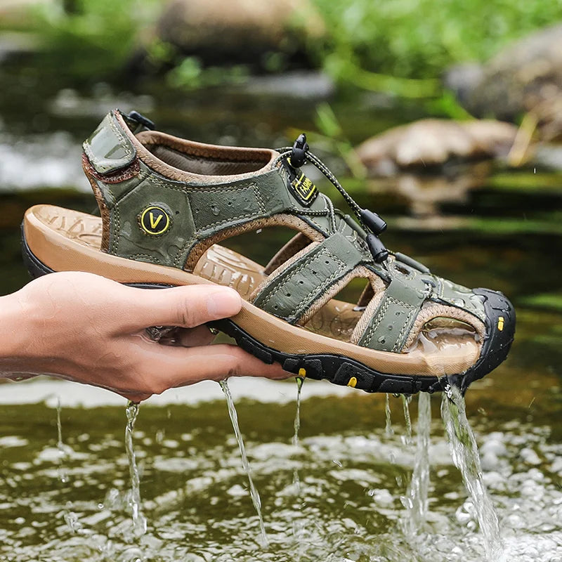 Men’s Leather Gladiator Sandals – Casual Outdoor Summer Beach Shoes