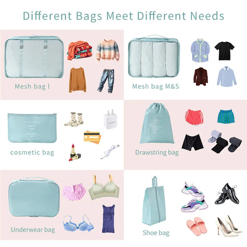 7PCS Travel Organizer Set – Packing Cubes for Clothes, Shoes & Luggage