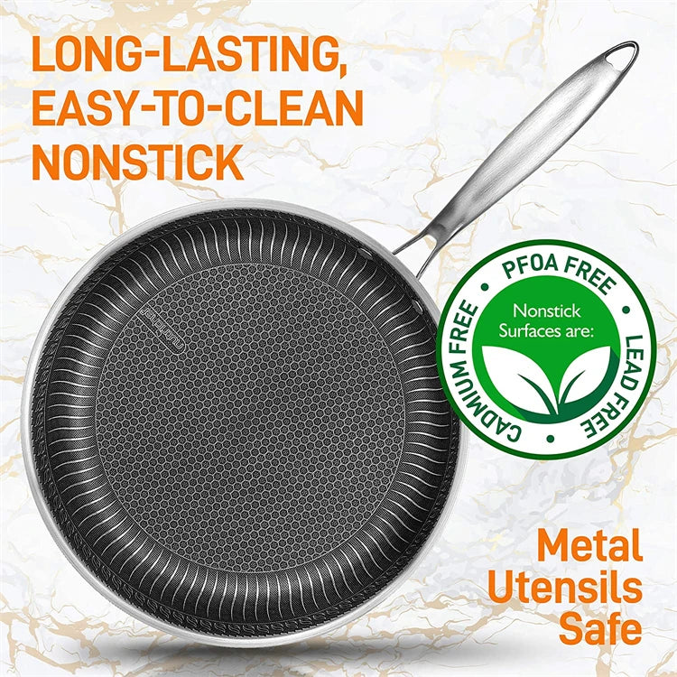 Stainless Steel Non-stick Honeycomb Frying Pan with Lid – Ceramic & Electric, induction