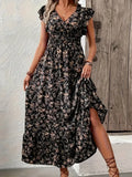Plus Size Floral Maxi Dress for Women – V-Neck Ruffle Sleeve Summer Dress