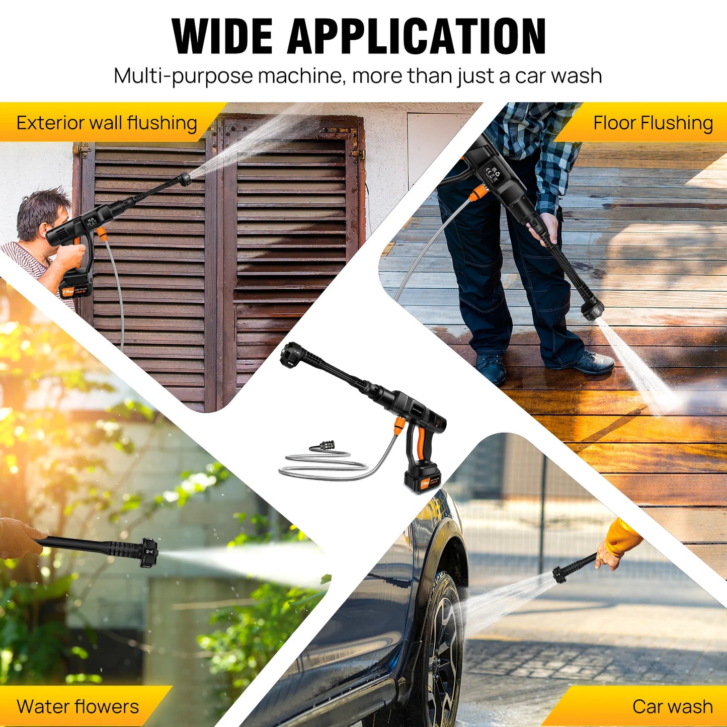 6-in-1 Cordless Pressure Washer – 21V Brushless with 3.0Ah Battery