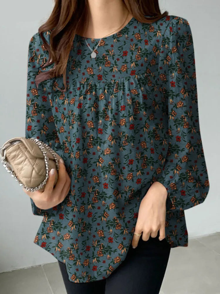 Floral Cotton Blouse – Bohemian Long Sleeve O-Neck Casual Shirt