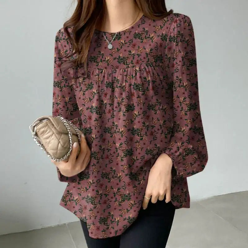 Floral Cotton Blouse – Bohemian Long Sleeve O-Neck Casual Shirt