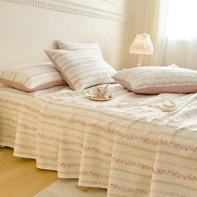 100% Cotton Floral Bed Sheet Set – Ultra Soft Pink/Purple Blossom Print