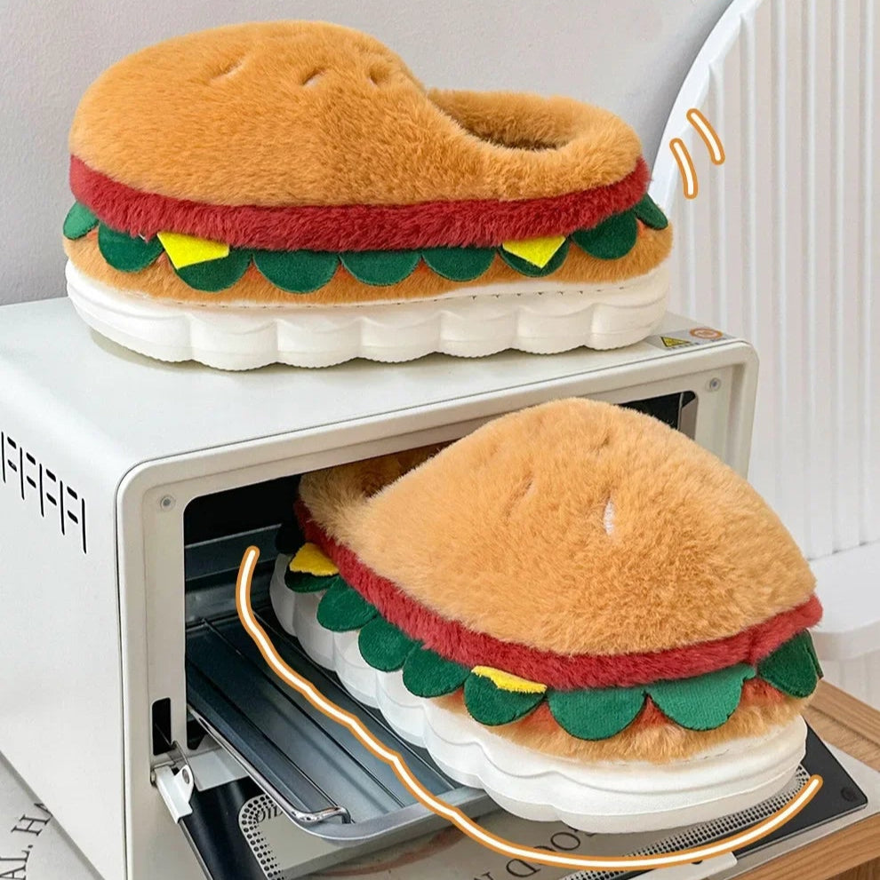 Hamburger Plush Winter Slippers – Cozy Indoor Comfort with a Playful Twist