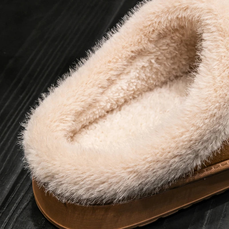 Winter Indoor Slippers Thick Sole Faux Suede Anti-Slip House Shoes Plush Lining