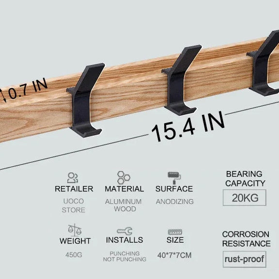 Nordic Wall Mounted Wooden Coat Rack with 5 Movable Hooks Ideal for Coats