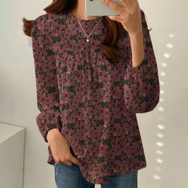 Floral Cotton Blouse – Bohemian Long Sleeve O-Neck Casual Shirt