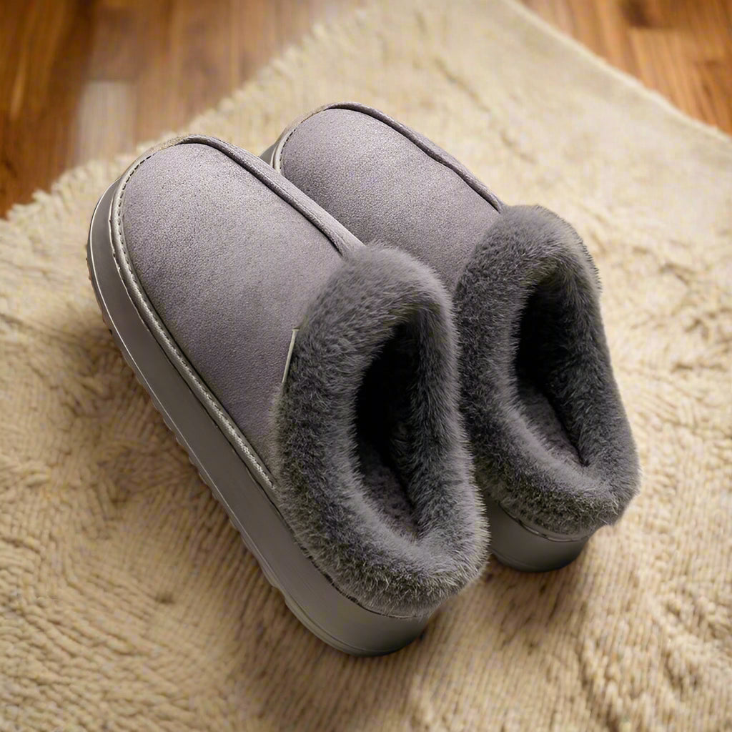 Winter Indoor Slippers Thick Sole Faux Suede Anti-Slip House Shoes Plush Lining