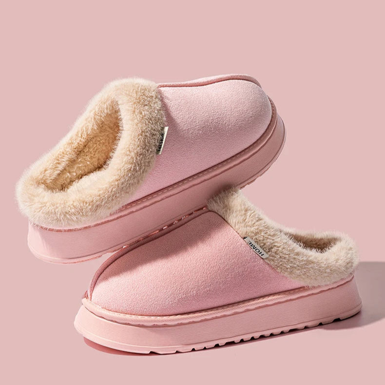 Winter Indoor Slippers Thick Sole Faux Suede Anti-Slip House Shoes Plush Lining