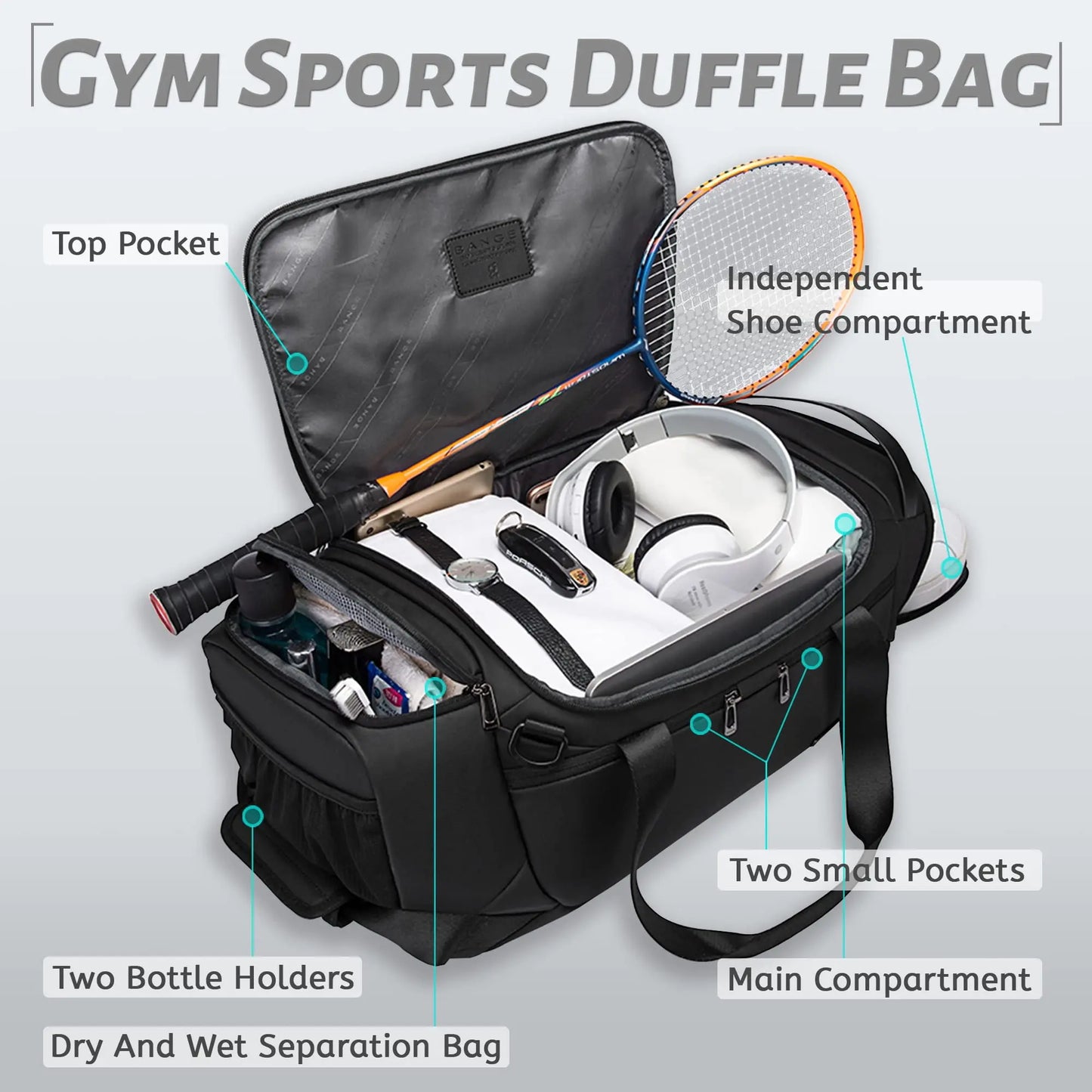 Men's Waterproof Gym Duffel Bag – Bag with Shoe Compartment, Wet/Dry Separation