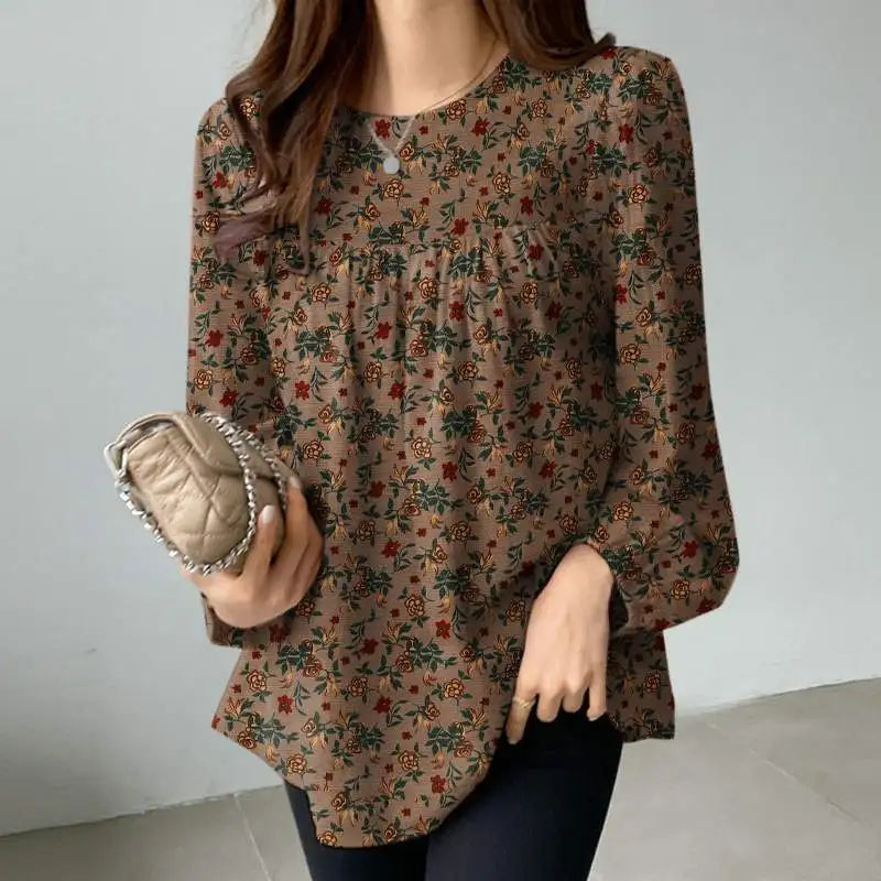 Floral Cotton Blouse – Bohemian Long Sleeve O-Neck Casual Shirt