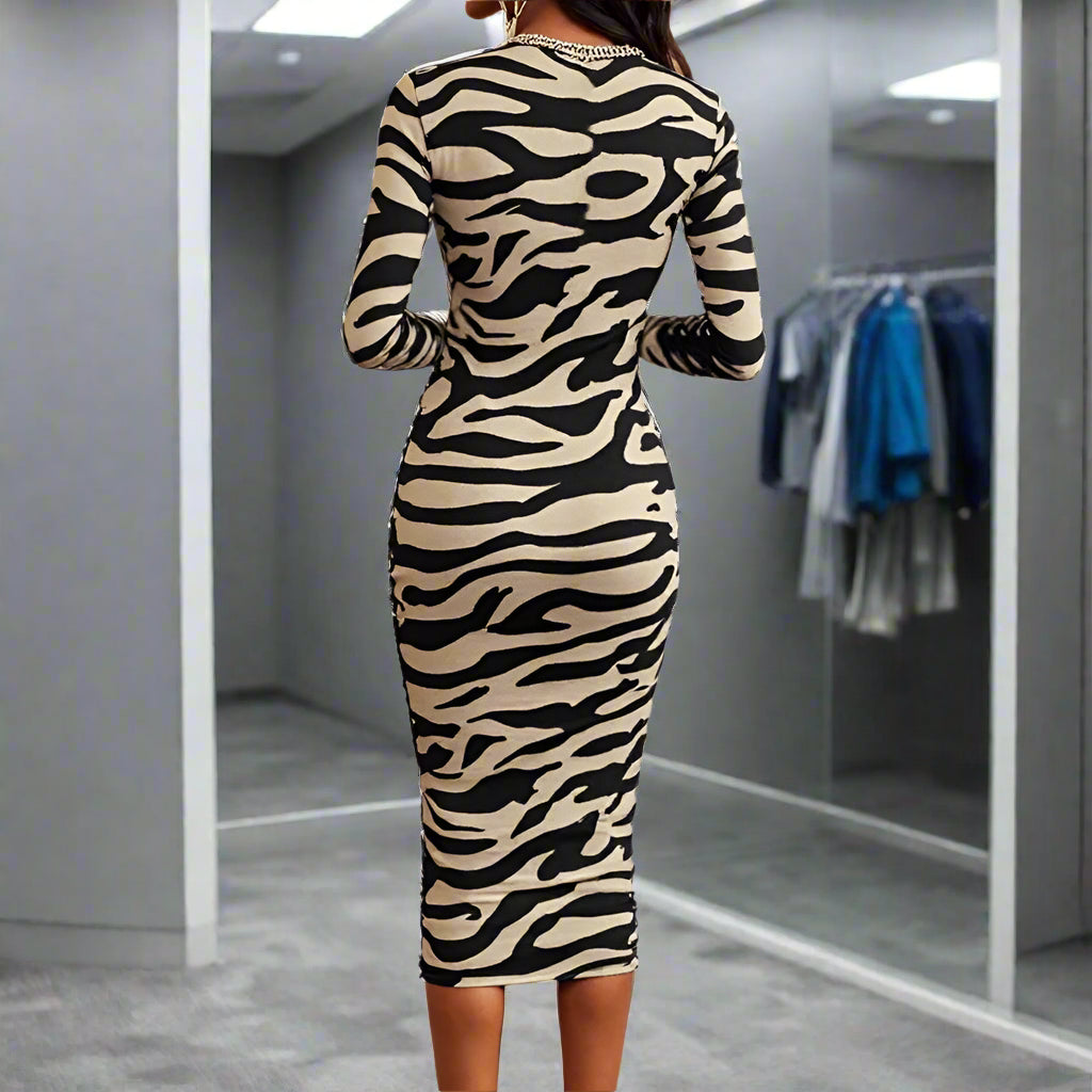 Bold & Wild: Zebra Print Plunge Bodycon Dress for Women