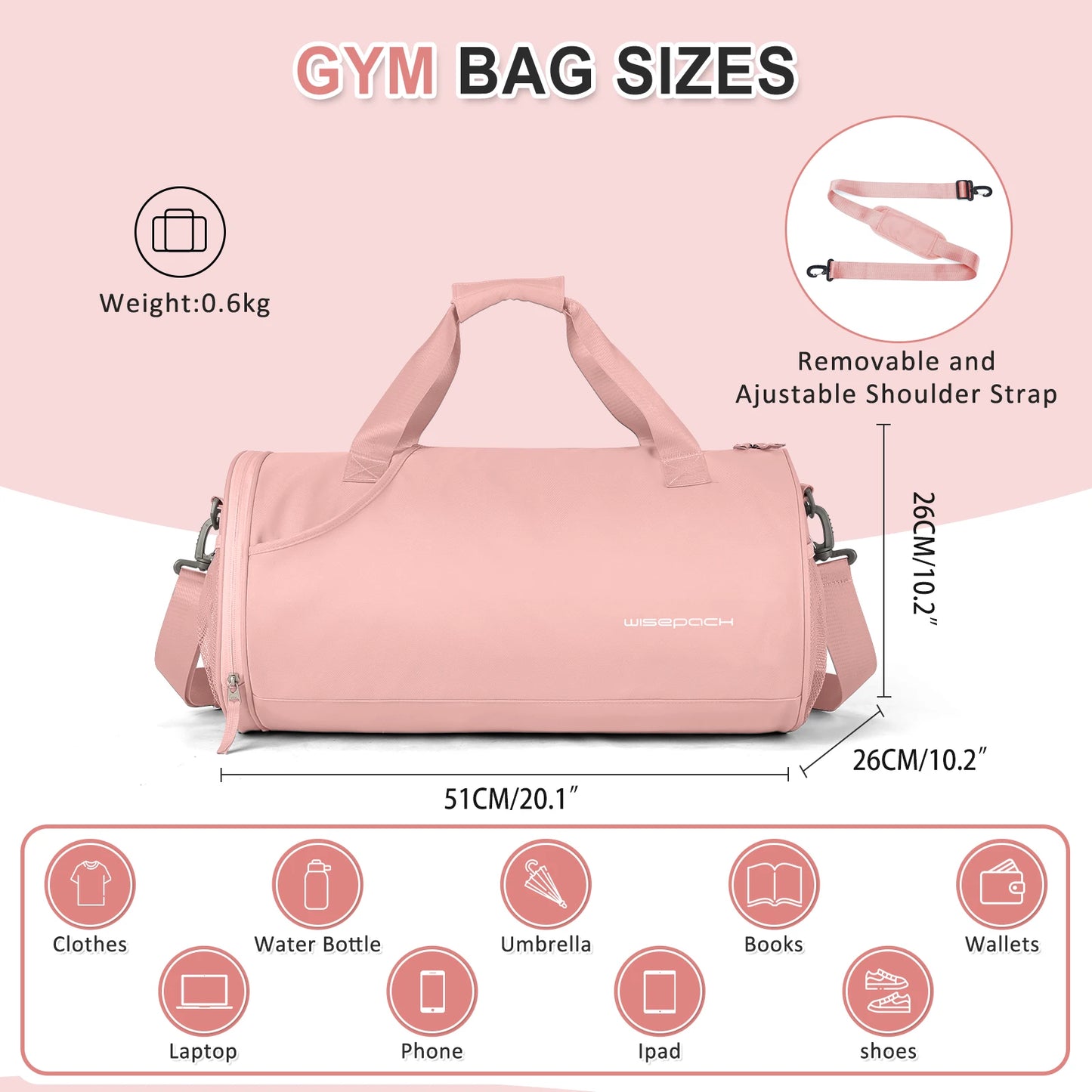 Women’s Waterproof Gym, Yoga & Weekend Bag with Shoe Compartment