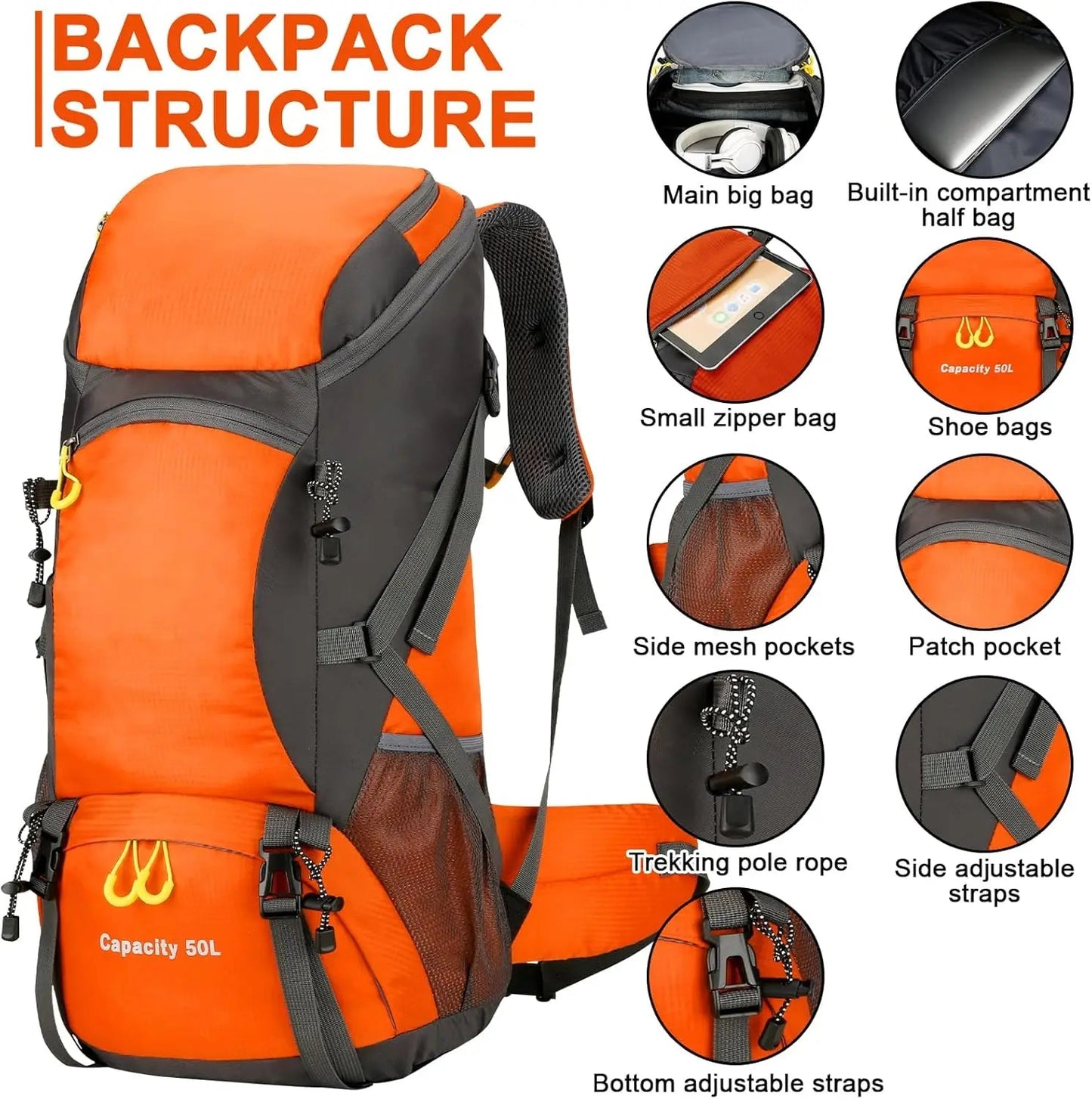 50L Waterproof Hiking Backpack – Lightweight Travel & Trekking Bag with Rain Cover Dealprice.co.uk