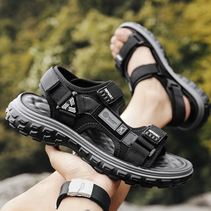 Men’s Outdoor Leather Sandals – Breathable Hiking Shoes with Elastic Strap